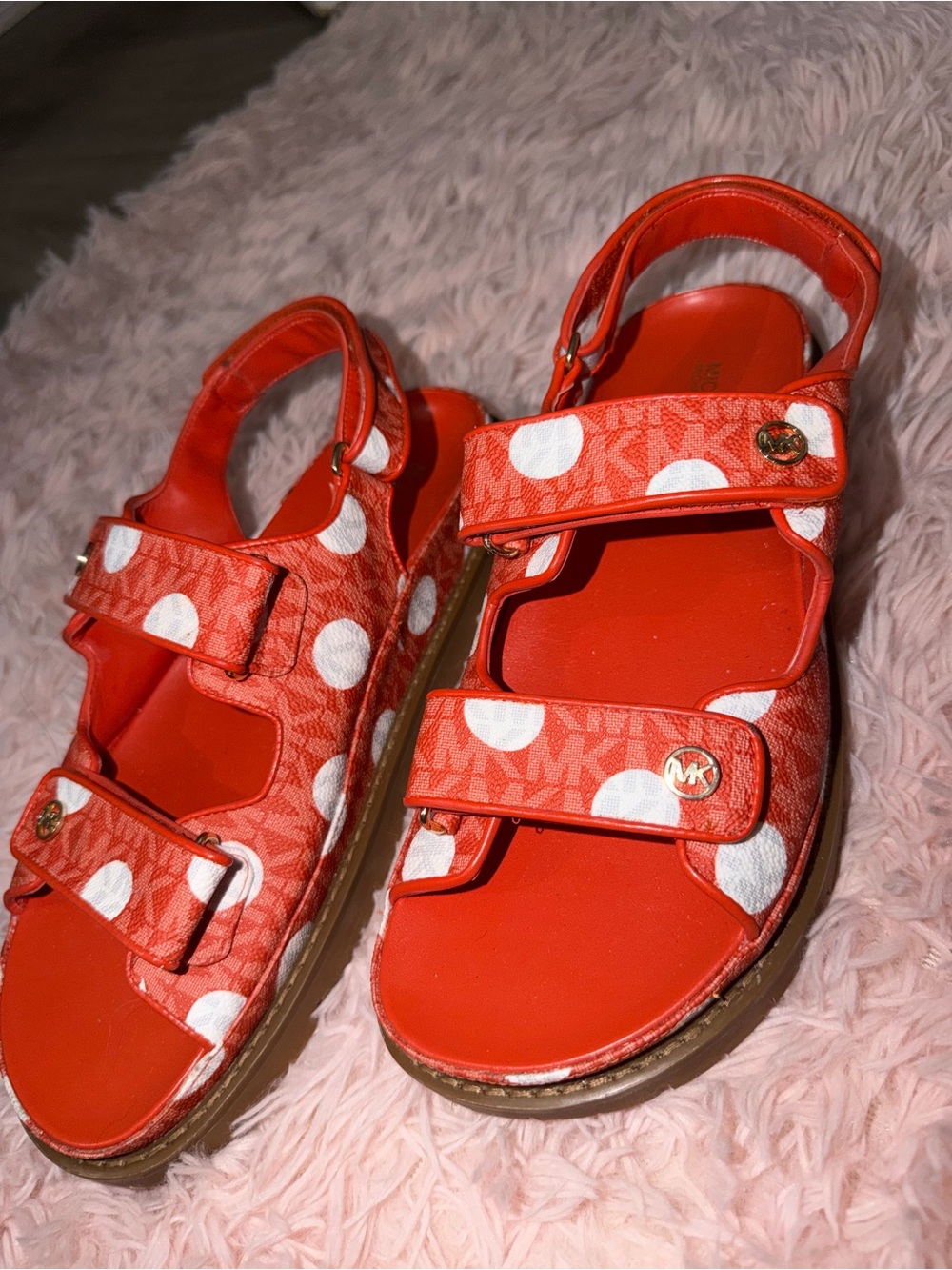Michael Kors Red and White Polka Dot Velcro Sandals